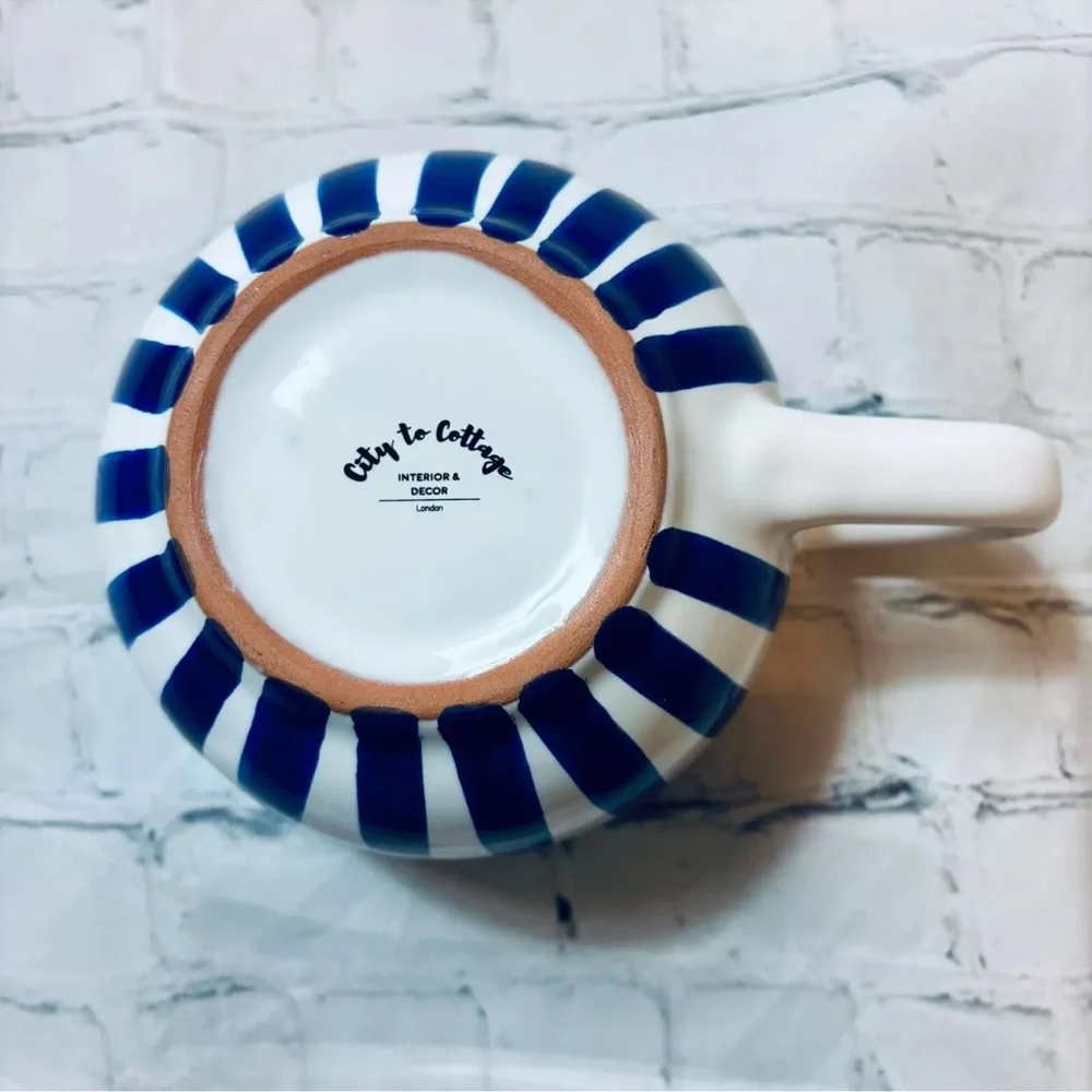 City To Cottage London Handmade Ceramic Blue Striped Mug XL 17.5oz